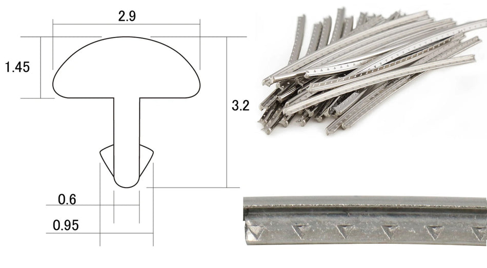 Fretwire, Jumbo Nickel Silver (1.45x2.9mm, 0.6 tang), pre-cut 24 pack