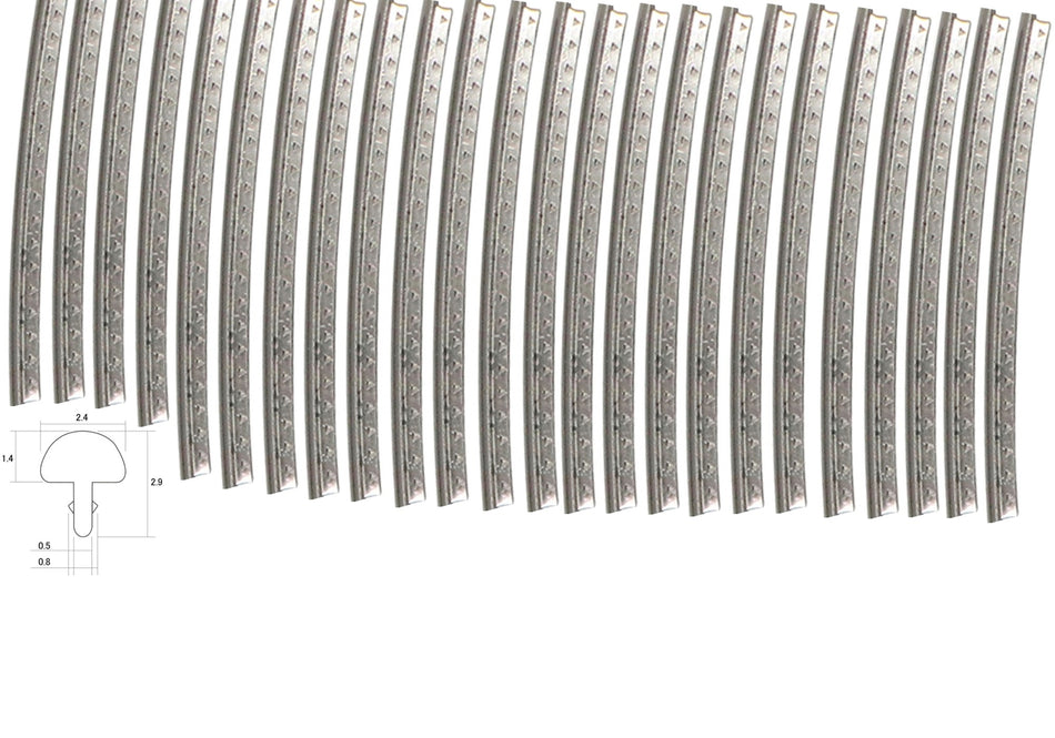 Fretwire, Medium Nickel Silver (1.4x2.4mm, 0.5 tang), pre-cut 24 pack