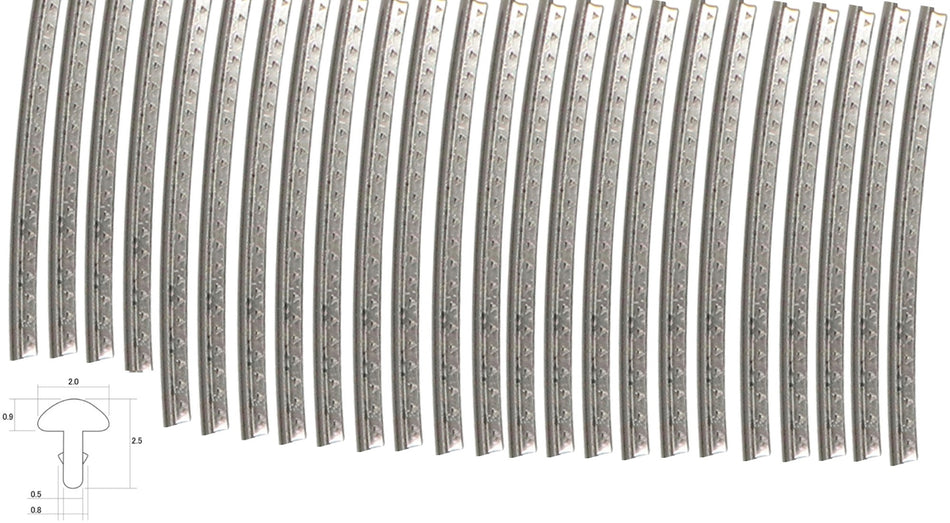 Fretwire, Small Nickel Silver (0.9x2mm, 0.5 tang), pre-cut 24 pack