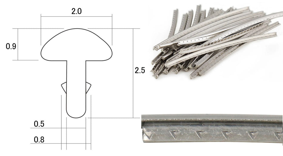 Fretwire, Small Nickel Silver (0.9x2mm, 0.5 tang), pre-cut 24 pack