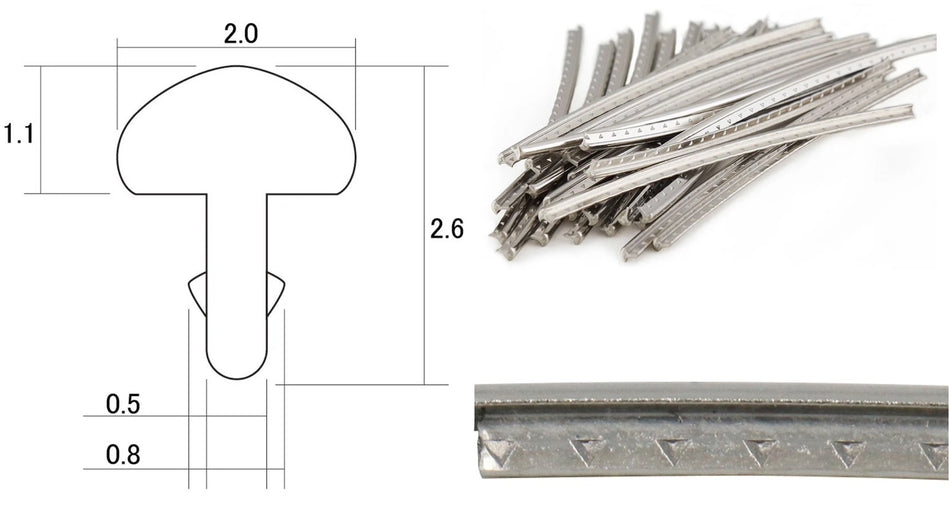 Fretwire, Small Nickel Silver (1.1x2mm, 0.5 tang), pre-cut 24 pack