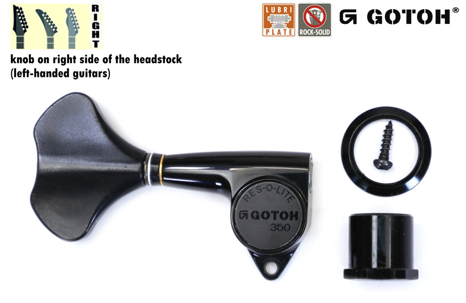 Gotoh GB350(B) Res-o-Lite Compact Bass Tuner, 1 Right* for Left-Hand (Black)