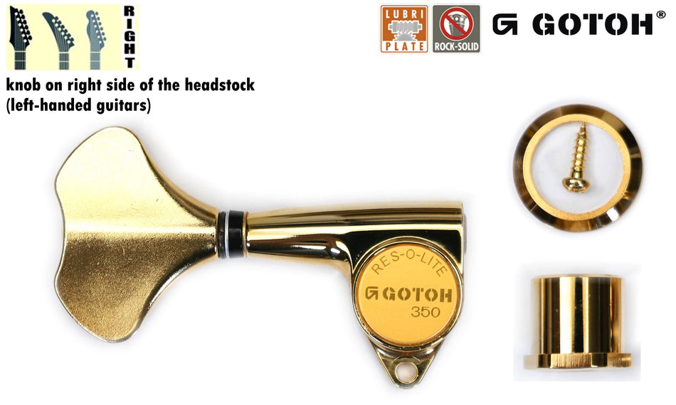 Gotoh GB350(G) Res-o-Lite Compact Bass Tuner, 1 Right* for Left-Hand (Gold)