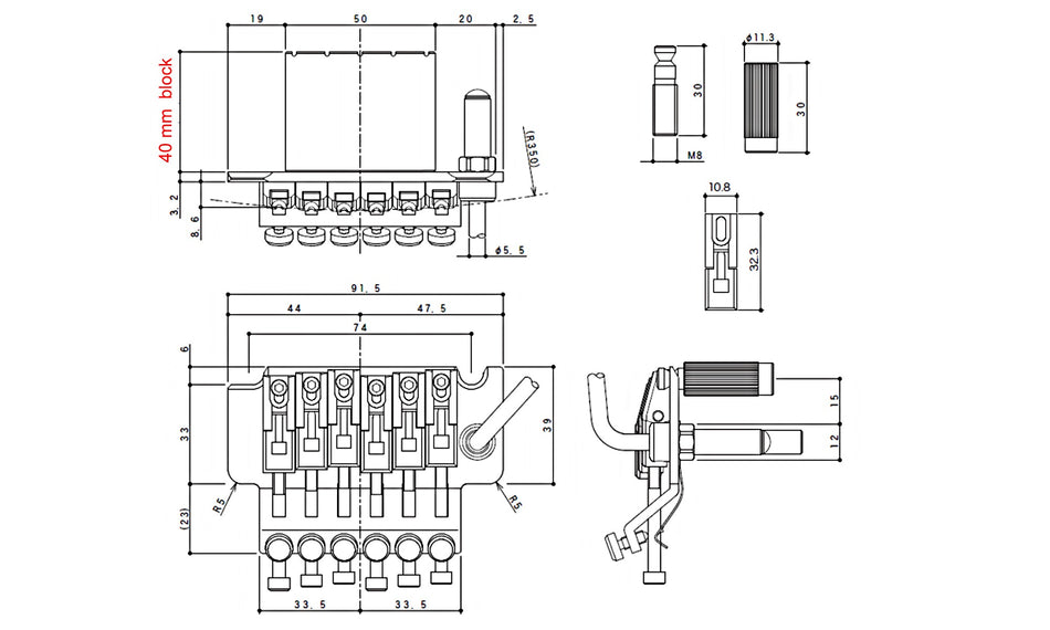 Gotoh GE1996T Floyd Rose Locking Tremolo, 40mm Block (choose finish)