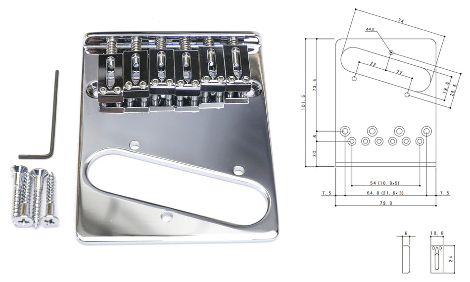 Gotoh GTC201 Bridge (Brass) for Modern Single-Coil Pickup Tele-style guitars (choose finish)