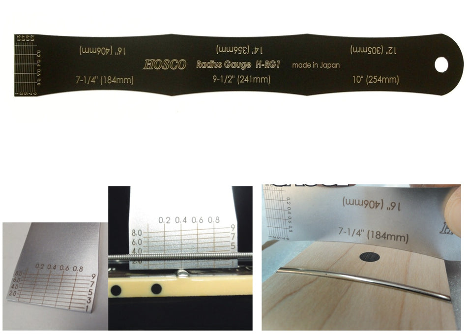 Fingerboard Radius Gauge, with fret crown height scale, Black