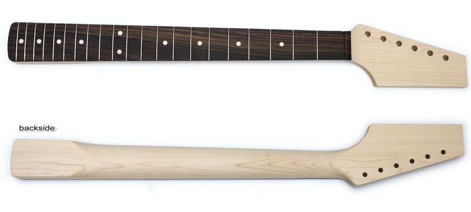 Shaped ST-type Guitar Neck, Rock Maple with Rosewood Fingerbaord, sanded, inlaid 21 Frets