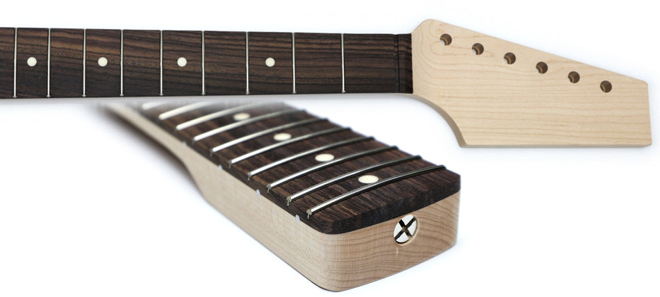 Shaped ST-type Guitar Neck, Rock Maple with Rosewood Fingerbaord, sanded, inlaid 21 Frets