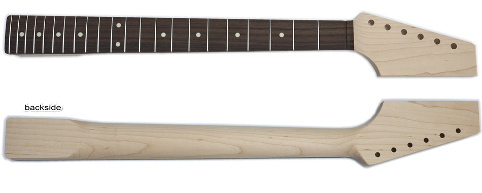 Shaped TL-type Guitar Neck, Rock Maple with Rosewood Fingerbaord, sanded, inlaid, fretted (22 Fret)