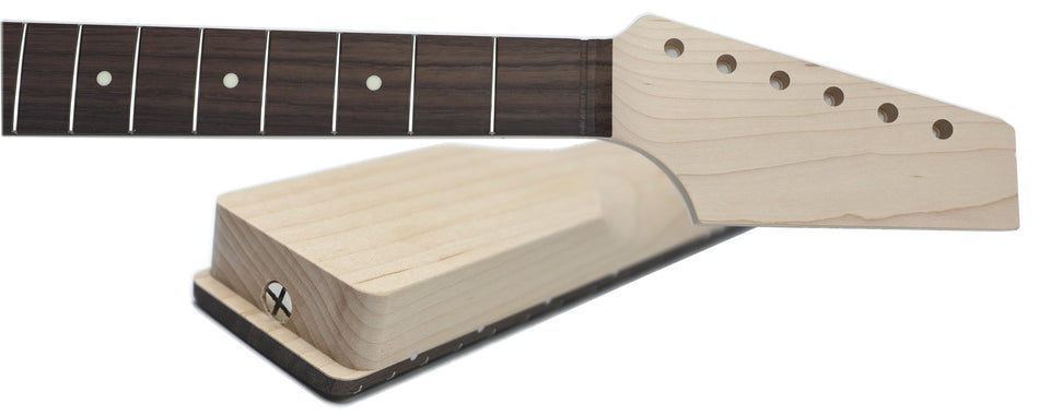 Shaped TL-type Guitar Neck, Rock Maple with Rosewood Fingerbaord, sanded, inlaid, fretted (22 Fret)