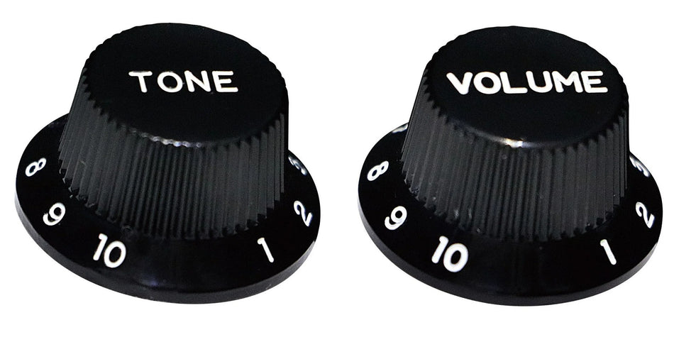 Knob for Fender-type Strat Guitars, Alpha (Volume or Tone) Black with White Numbers