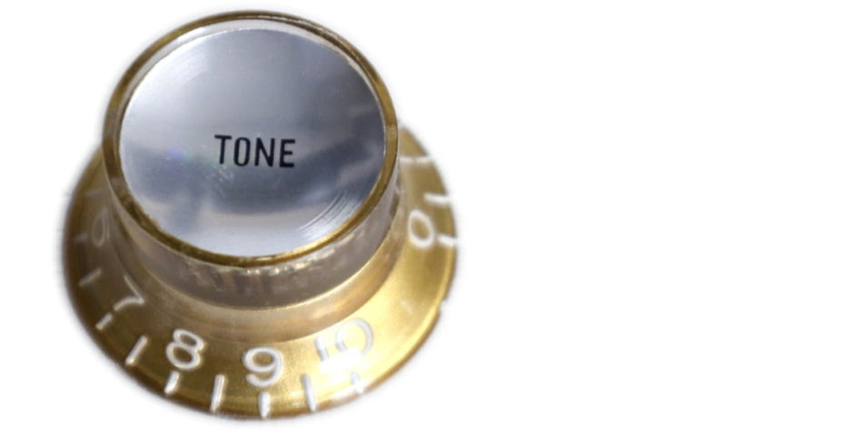 Top Hat Bell Knob for Gibson-type Guitars, CTS (Volume or Tone) Gold with Silver Reflector