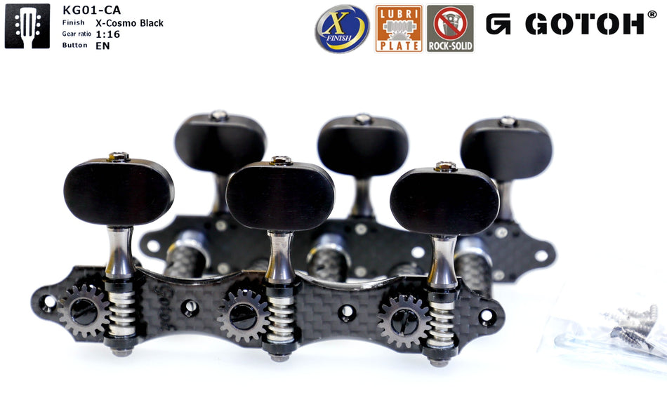 Gotoh KG01-CA(xCK)EN Tuners with X-Finish & 10mm Carbon Rollers for Acoustic Guitars (X-Finish Cosmo Black, Ebony Knobs)