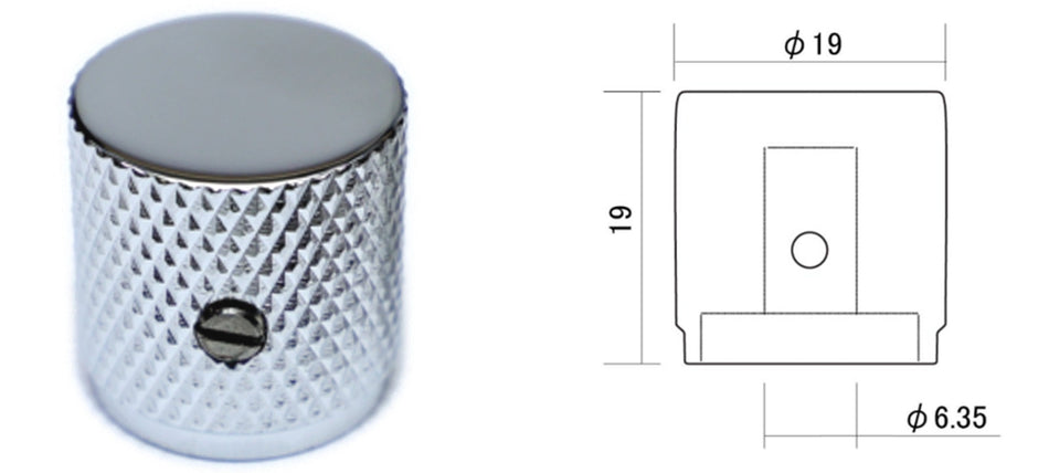 Knurled Metal Flat Top Knob, 6.35mm shaft fits inch and metric pots (chose finish)