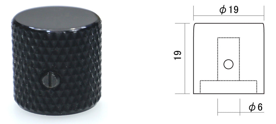 Knurled Metal Flat Knob, 19mm, metric (chose finish)