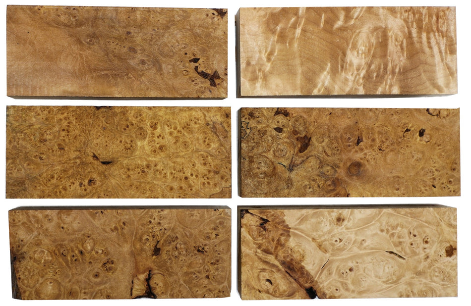 Maple Burl Knife Scales, 6 pieces, 1" x 2" x 5" or 6" (GREAT FIGURE)