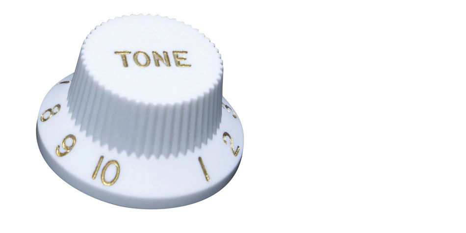 Knob for Fender-type Strat Guitars, Alpha (Volume or Tone) White with Gold Numbers