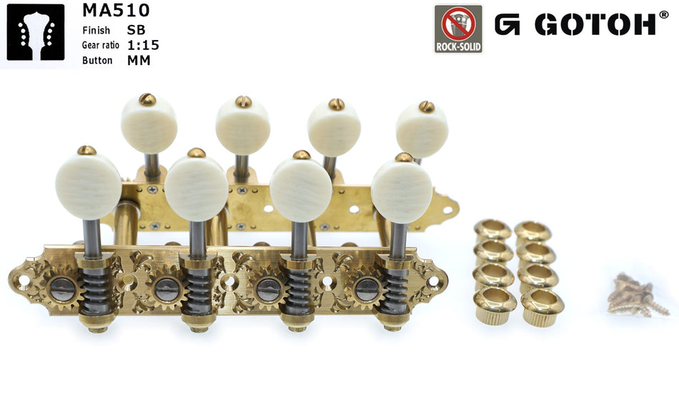 Mandolin Tuners, A-style Gotoh MA510(SB)MM with Metal Rollers (Solid Brass)