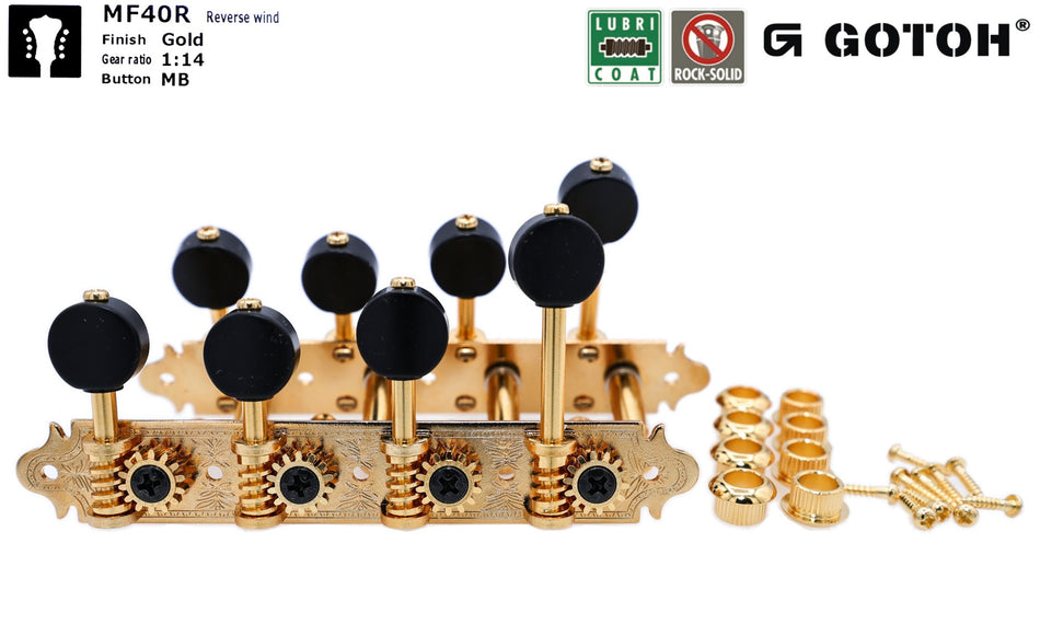 Mandolin Tuners, F-style Gotoh MF40R(G)MB with Metal Rollers (Gold, Reverse Wind)