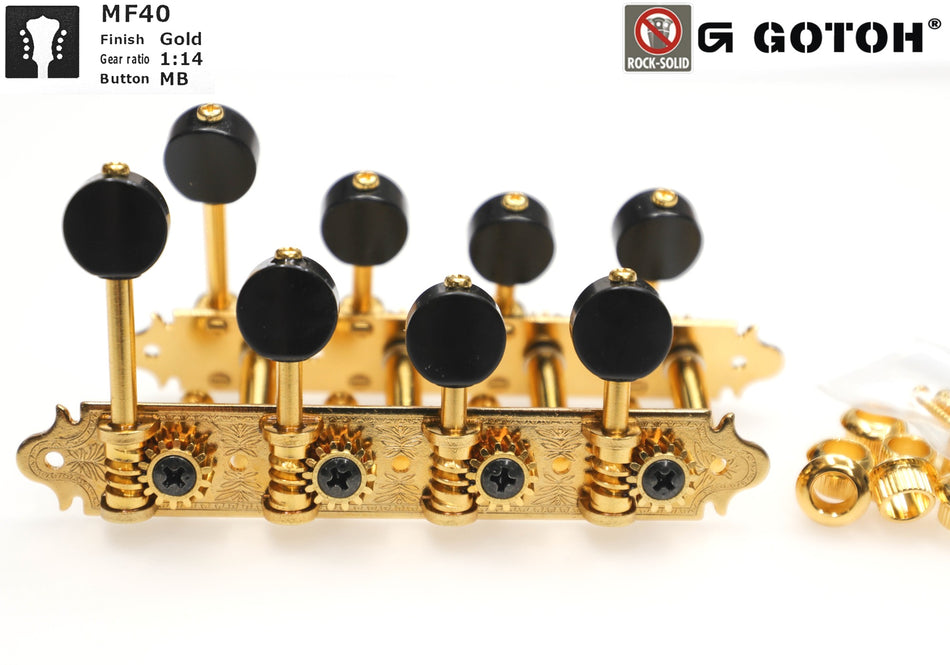 Mandolin Tuners, F-style Gotoh MF40(G)MB with Metal Rollers (Gold)