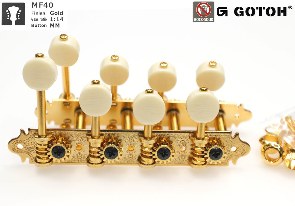 Mandolin Tuners, F-style Gotoh MF40(G)MM with Metal Rollers (Gold)