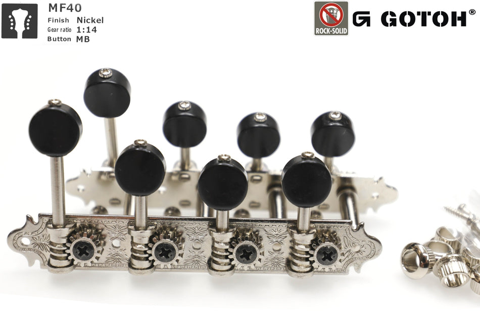 Mandolin Tuners, F-style Gotoh MF40(N)MB Tuers with Metal Rollers (Nickel)