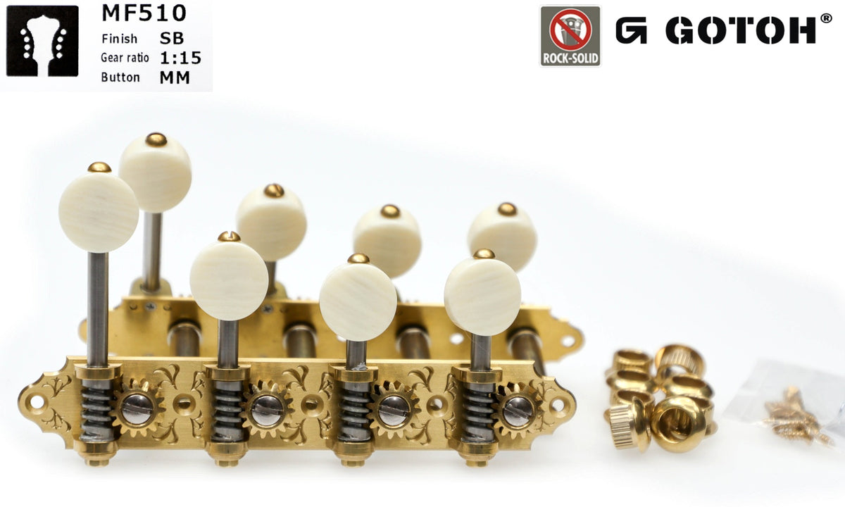 Mandolin Tuners, F-style Gotoh MF510(SB)MM with Metal Rollers (Solid B ...