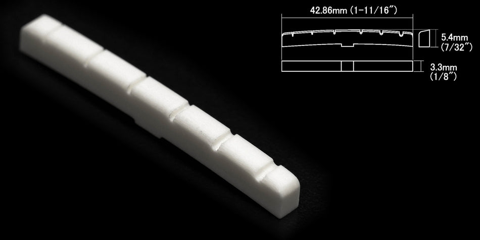 Shaped & Slotted Nut, Bleached Bone 42.86 * 5.4 * 3.3mm, 7-1/4" radius, for Fender style Guitars