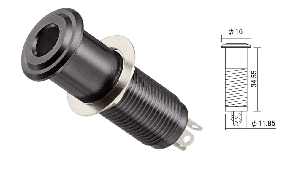 Flush Mount Barrel Jack Socket, Stereo, Black