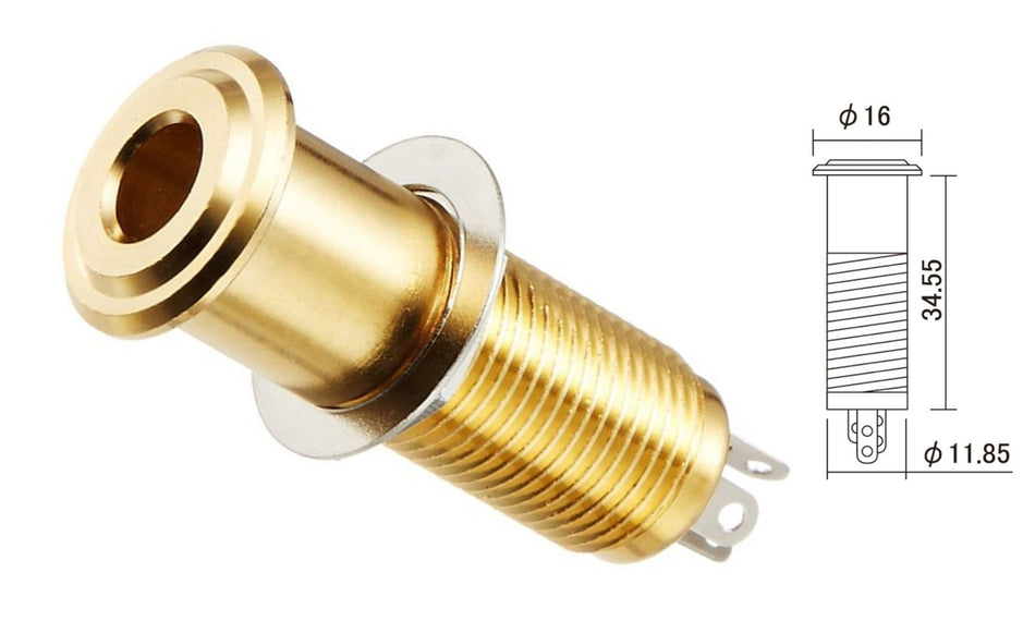 Flush Mount Barrel Jack Socket, Stereo, Gold