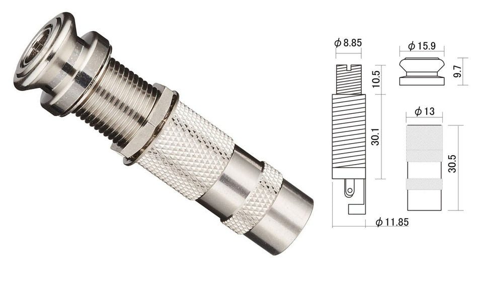 Endpin Jack with switching capability, Stereo, Nickel