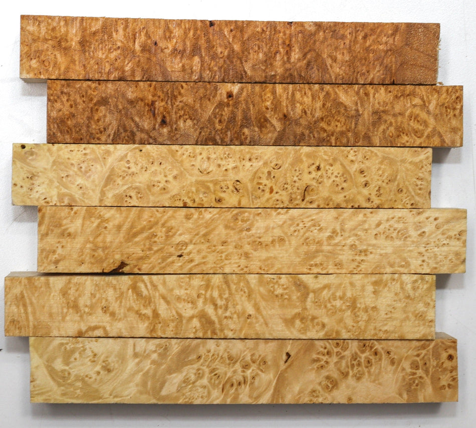 Maple Burl Pen Blanks, 6 pieces 0.8" x 0.8" x 5" to 6" long (PREMIUM FIGURE)