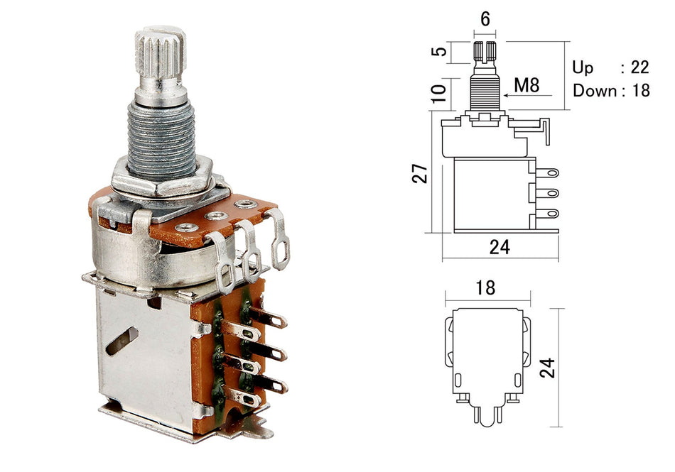 Push/Pull Control Potentiometer, 500K Audio Taper (metric)