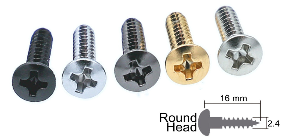 String Retainer Screws (10 pack) Round Head 2.4 x 16 mm (choose finish)