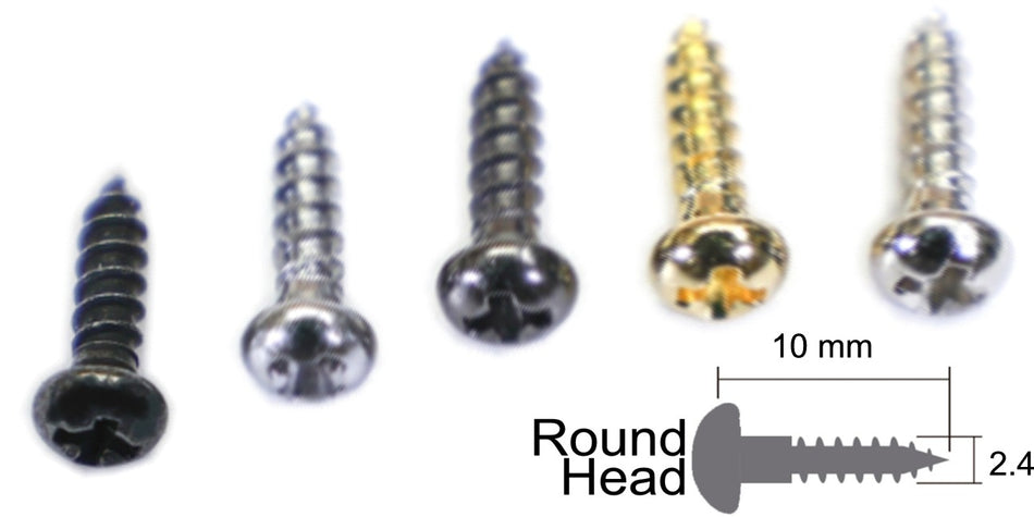 Gotoh Tuner / Truss Rod Cover Screws (10 pack) Round Head 2.4 * 10 mm (choose finish)