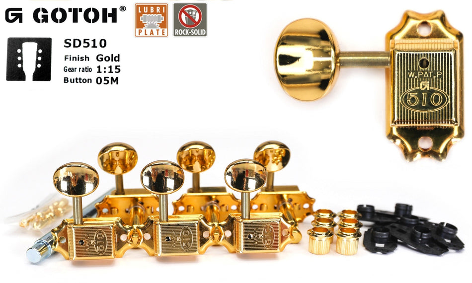 Gotoh SD510(G)05M Tuners with Standard Post + C-A-R-D, 3L+3R (Gold)