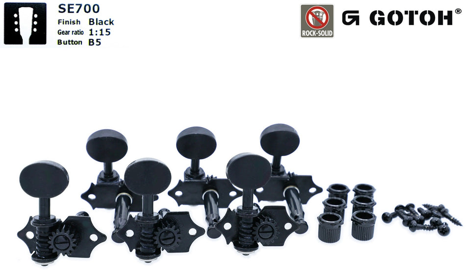 Gotoh SE700(B)B5 Guitar Tuners with Standard Post, 3L+3R (Black)