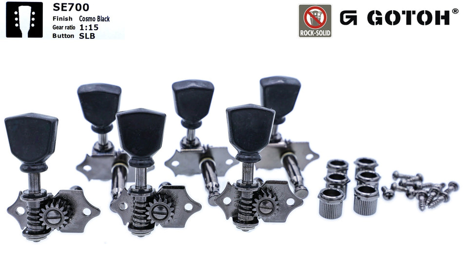 Gotoh SE700(CK)SLB Guitar Tuners with Standard Post, 3L+3R (Cosmo Black)