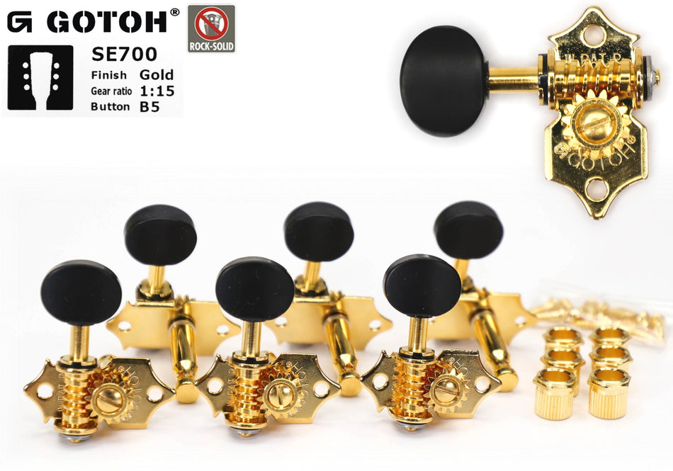 Gotoh SE700(G)B5 Guitar Tuners with Standard Post, 3L+3R (Gold)