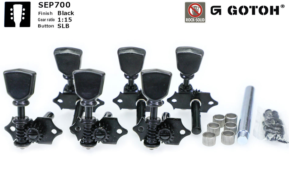 Gotoh SEP700(B)SLB Tuners with 6mm Metal Rollers for Acoustic Guitars (Black)