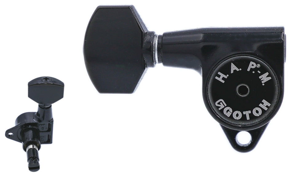 Gotoh SG301(B)07 H.A.P.M Guitar Tuners with Adjustable Locking Post, 3L+3R (Black)