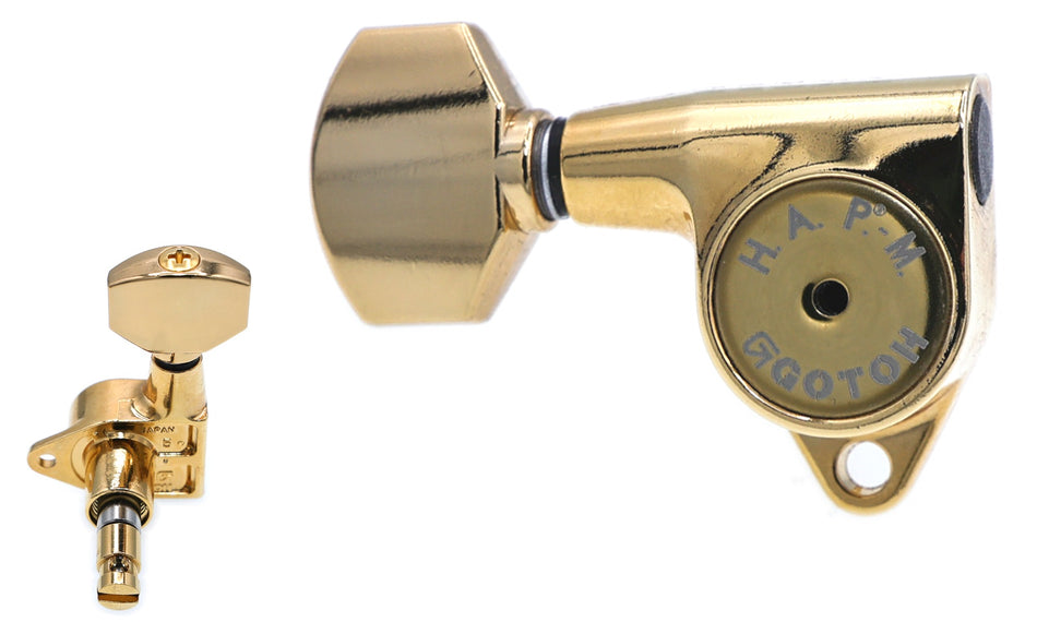 Gotoh SG301(G)07 H.A.P.M Guitar Tuners with Adjustable Locking Post, 3L+3R (Gold)