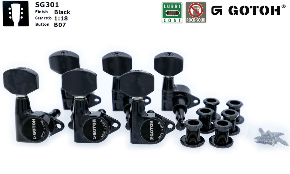 Gotoh SG301(B)B07 Tuners with Standard Post, 3L+3R (Black)