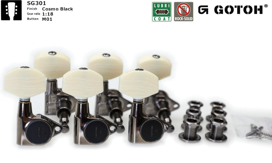 Gotoh SG301(CK)M01 Tuners with Standard Post, 3L+3R (Cosmo Black)