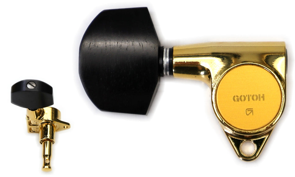 Gotoh SG301(G)EN01 Tuners with Standard Post, 3L+3R (Gold, Ebony Knobs)