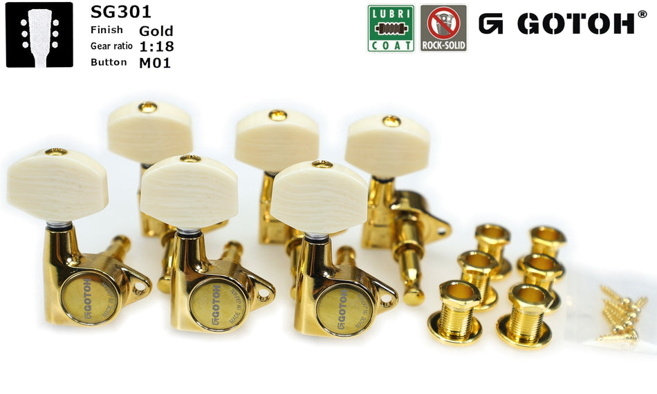 Gotoh SG301(G)M01 Tuners with Standard Post, 3L+3R (Gold)