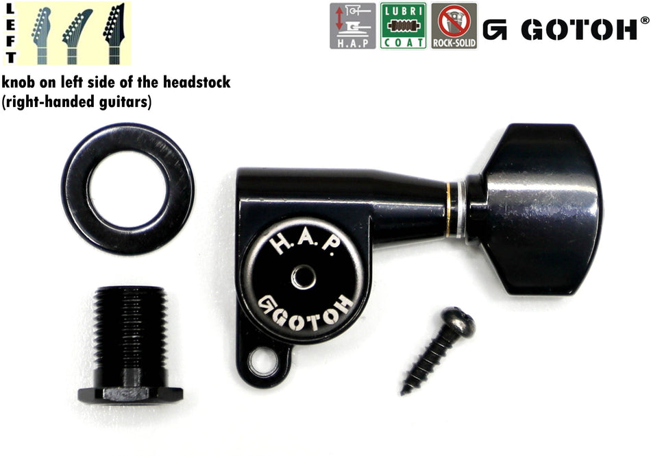 Gotoh SG360(B)07 H.A.P. Guitar Tuner with Short Adjustable Post from 17 to 21mm, 1 Left (Black)