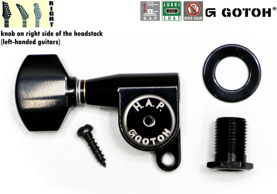 Gotoh SG360(B)07 H.A.P. Guitar Tuner with Short Adjustable Post from 17 to 21mm, 1 Right* for Left-Hand (Black)