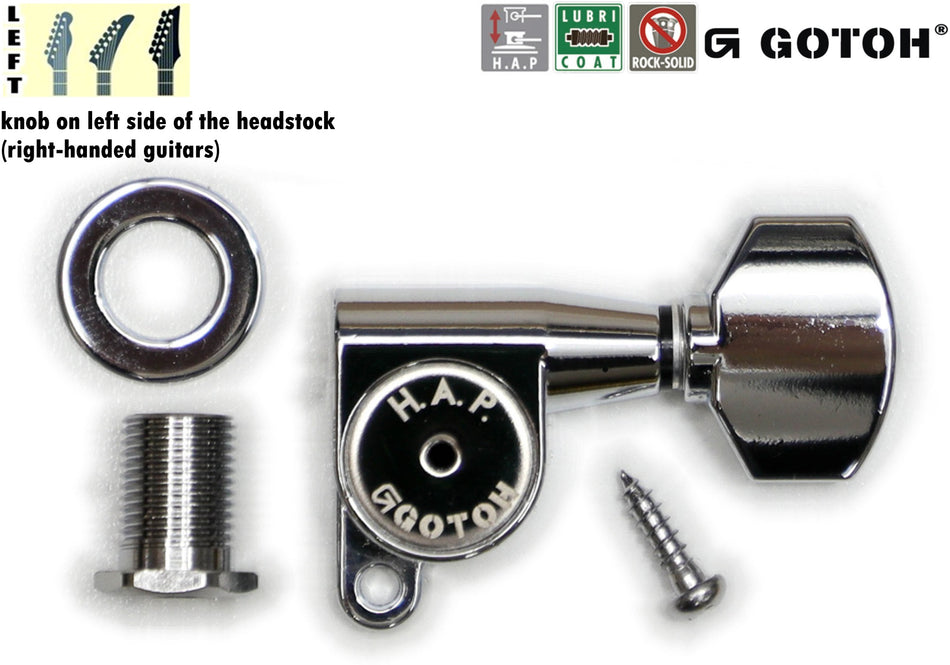 Gotoh SG360(C)07 H.A.P. Guitar Tuner with Short Adjustable Post from 17 to 21mm, 1 Left (Chrome)