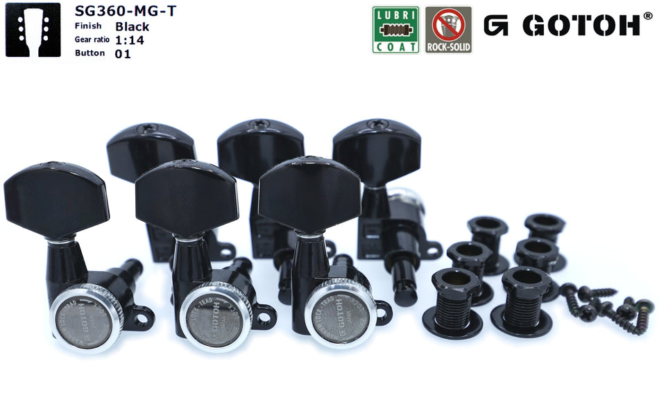 Gotoh SG360-MGT(B)01 Locking Tuners with MG-T Post, 3L+3R (Black)